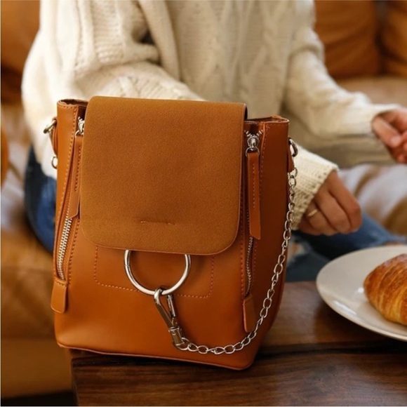 NWT Lulus Convertible Mini Backpack Purse – Tan Brown Faux Leather main image 15